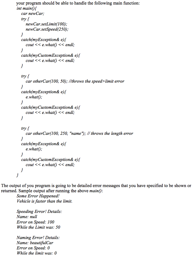 C++ Exceptions Program Help Hello, need help with | Chegg.com