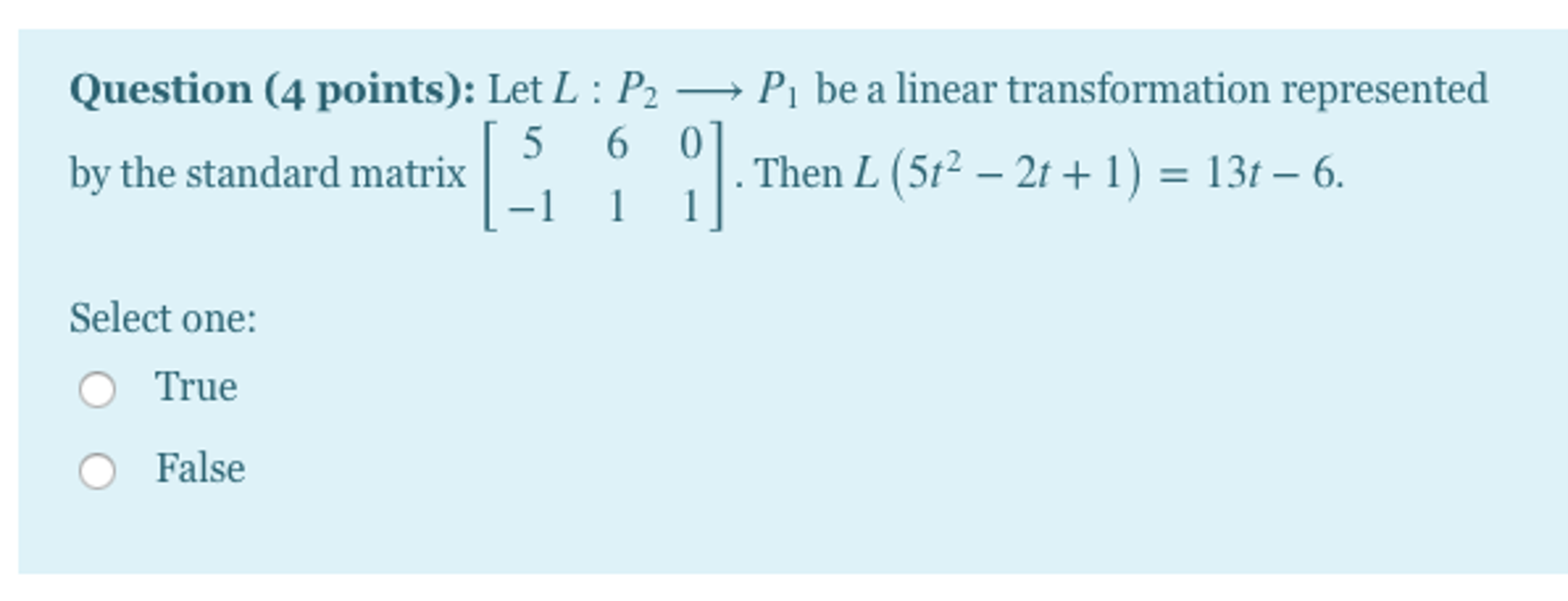 Solved SUBJECT : LINEAR ALGEBRA TRUE OR FALSE : - ONLY I | Chegg.com