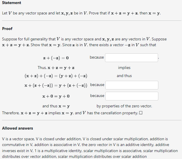 Solved Let V be any vector space and let x,y,z be in V. | Chegg.com