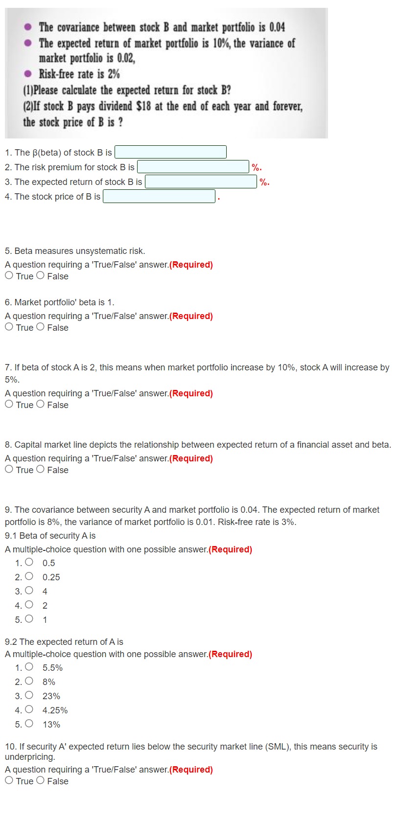 Solved The Covariance Between Stock B And Market Portfolio | Chegg.com