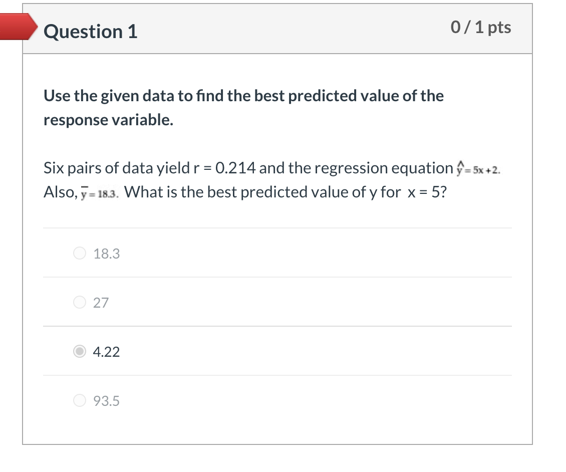 Solved Question 1 0/1 pts Use the given data to find the | Chegg.com