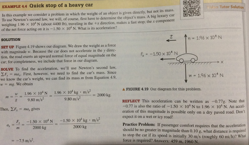 Solved EXAMPLE 4.4 Quick stop of a heavy car Tutor Solution | Chegg.com