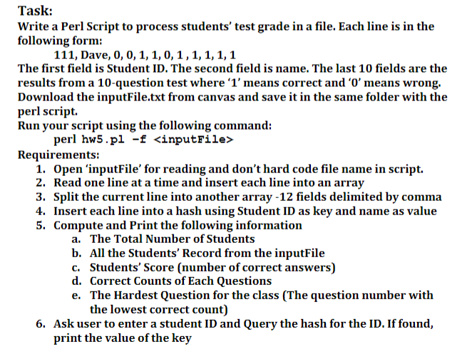 Write a Perl Script to process students' test Chegg.com