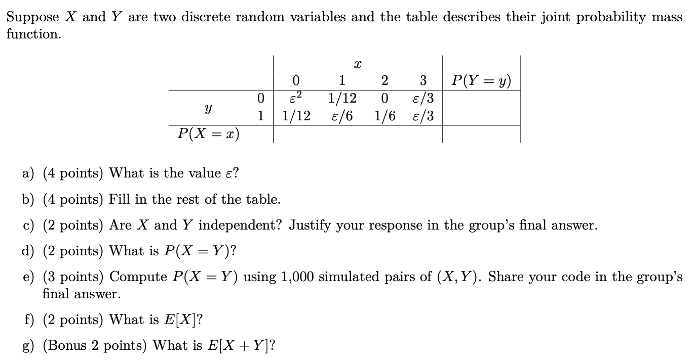 Solved Suppose X And Y Are Two Discrete Random Variables And