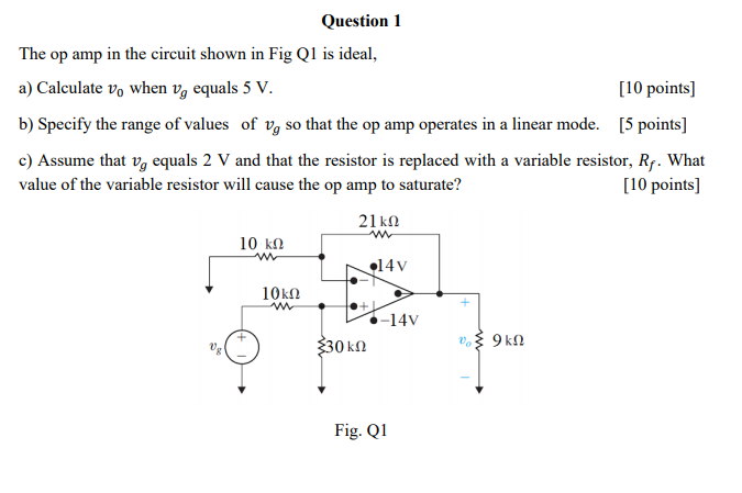 Solved Question 1 The op amp in the circuit shown in Fig Q1 | Chegg.com