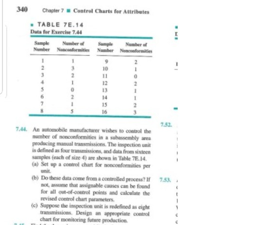 Solved 340 Chapter 7 Control Charts for Attributes TABLE | Chegg.com