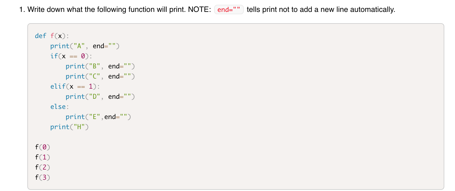 Solved 1. Write down what the following function will print. | Chegg.com