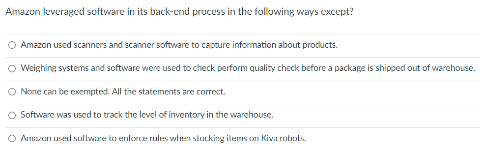 Solved Amazon leveraged its pickers, in the back-end | Chegg.com