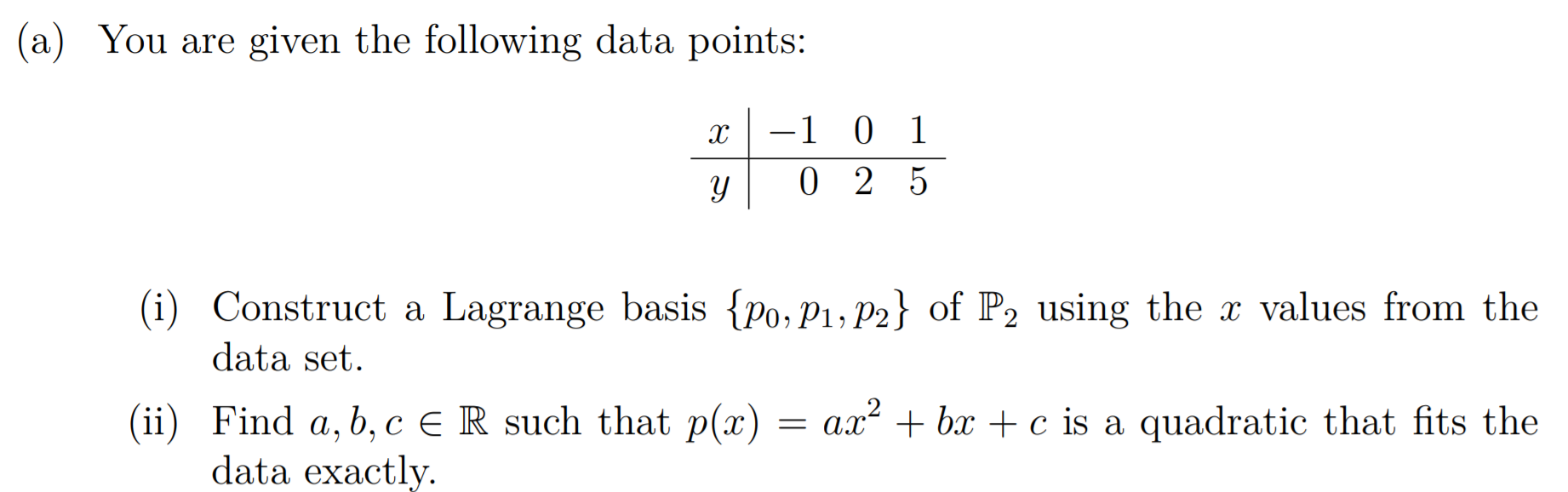 Solved (a) You are given the following data points: х 1 0 1 | Chegg.com