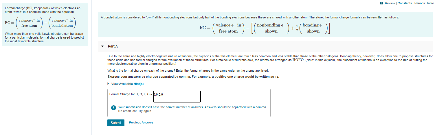 Solved MI Review Constants Periodic Table Formal charge (FC) | Chegg.com