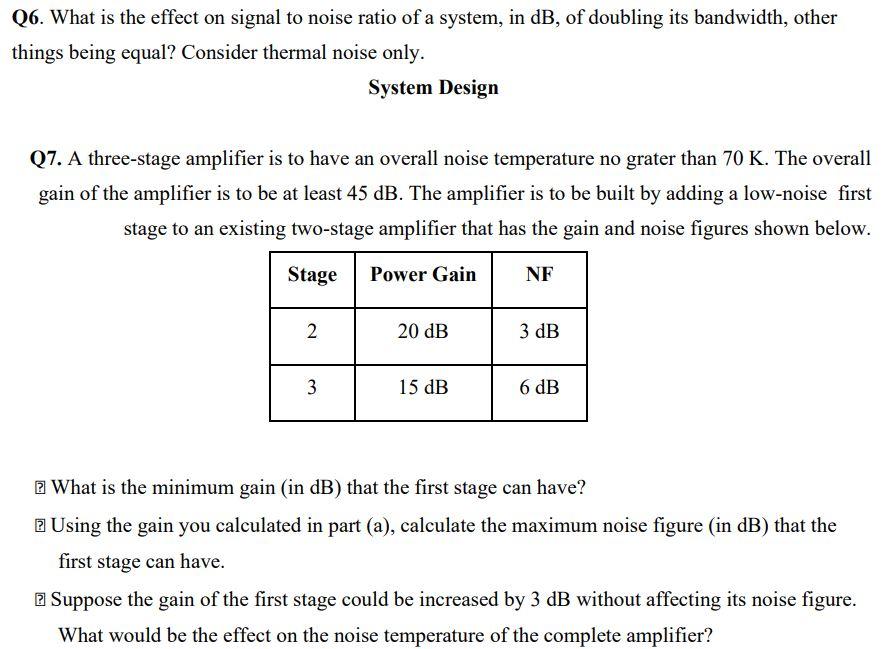 Solved Q6. What is the effect on signal to noise ratio of a | Chegg.com