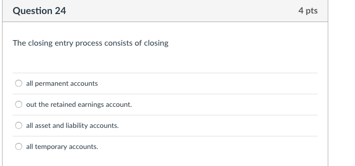 Solved Question 24 4 pts The closing entry process consists | Chegg.com