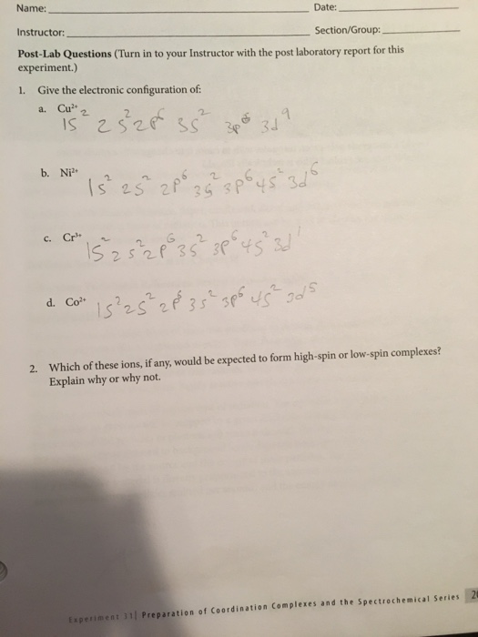 Solved Post - Lab Questions (Turn in to your Instructor with | Chegg.com