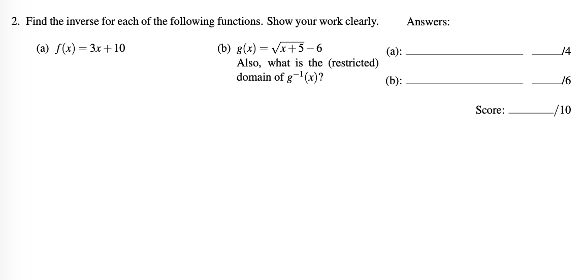 Solved 2. Find The Inverse For Each Of The Following | Chegg.com