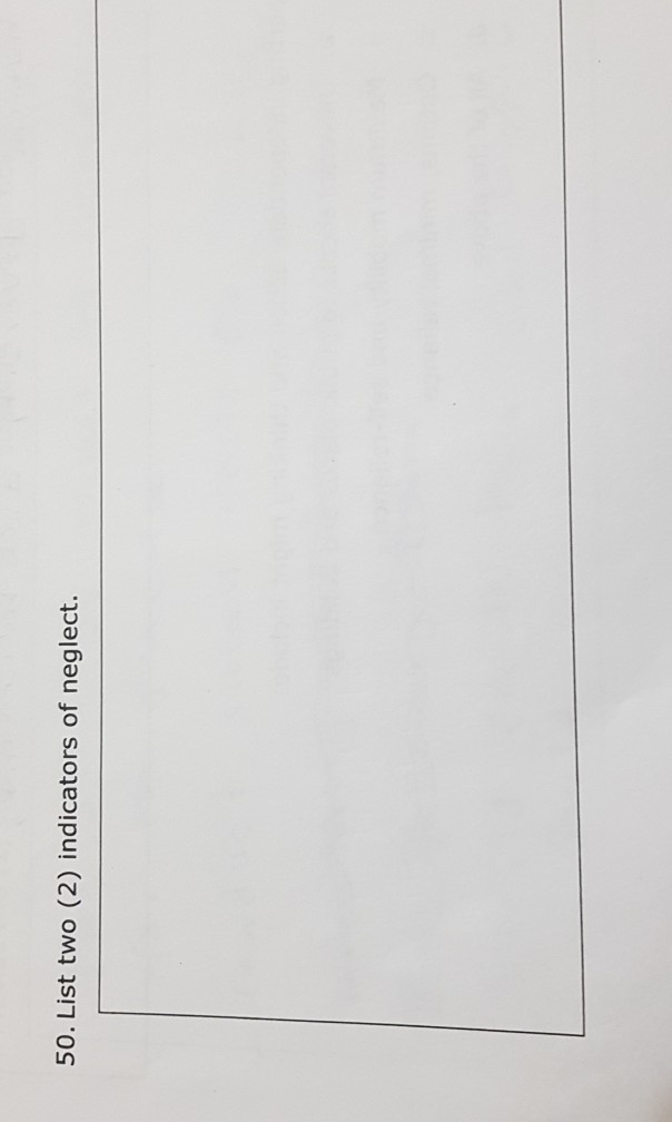 Solved 50. List two (2) indicators of neglect.