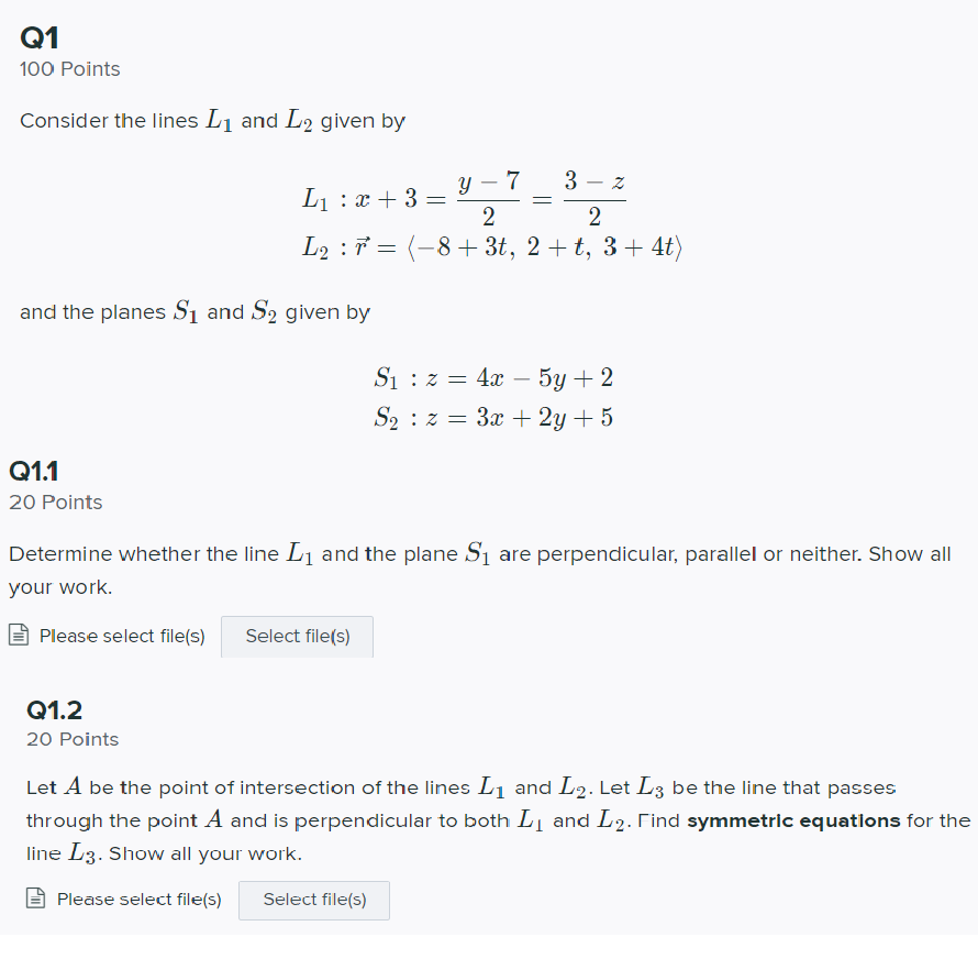 Solved Q1 100 Points Consider The Lines Lị And L2 Given B Chegg Com