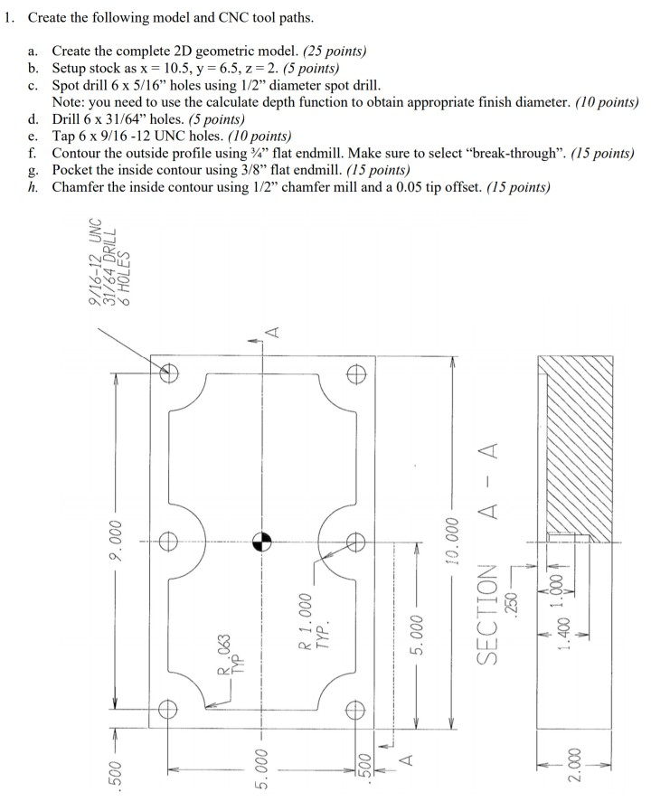 Solved 1. Create the following model and CNC tool paths. a. | Chegg.com