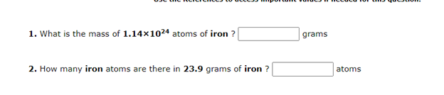 mass in grams of 125 iron atoms
