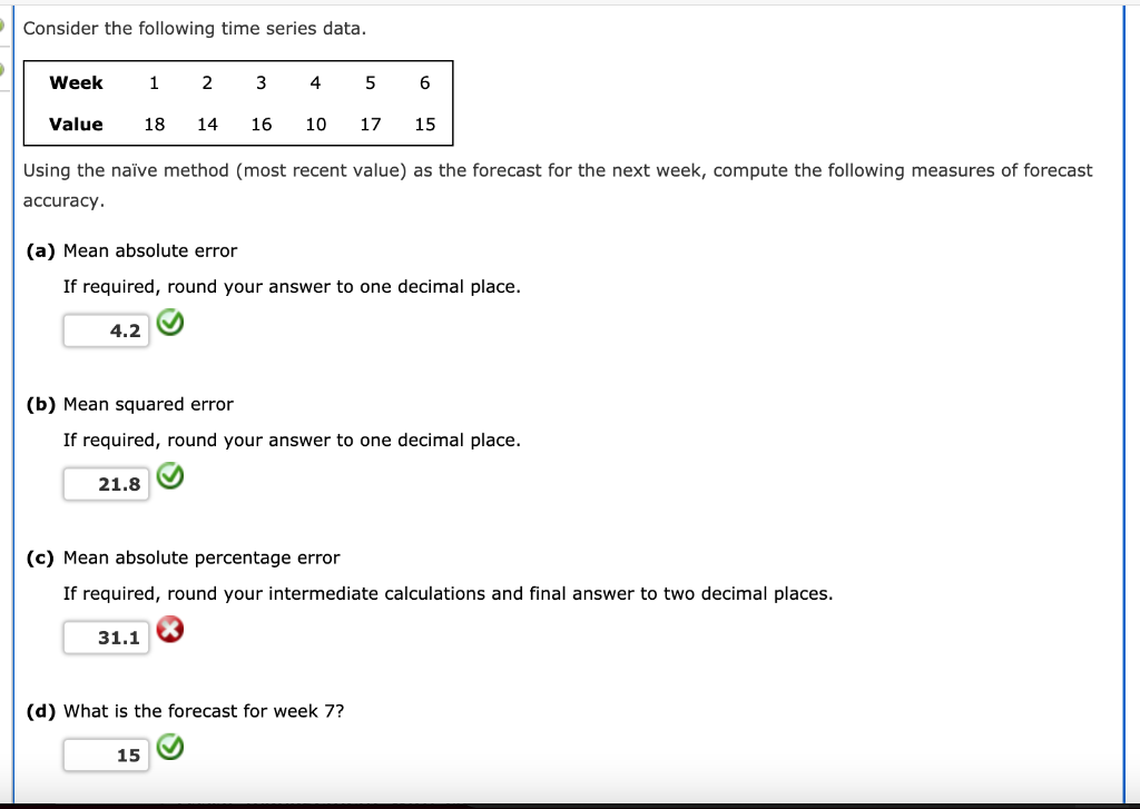 Solved Consider the following time series data. Week 1 2 3 4 | Chegg.com