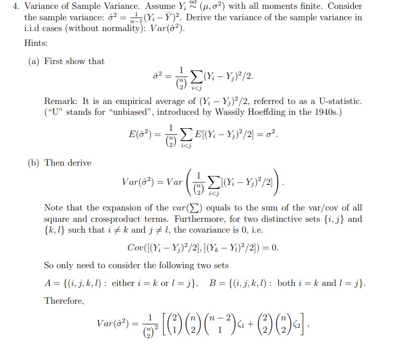 Solved where ζ1=Cov([(Yi−Yj)2/2],[(Yi−Yk)2/2]) and | Chegg.com