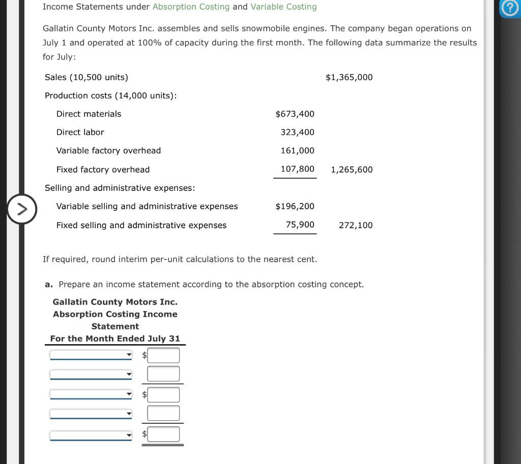 Solved Income Statements Under Absorption Costing And 1534