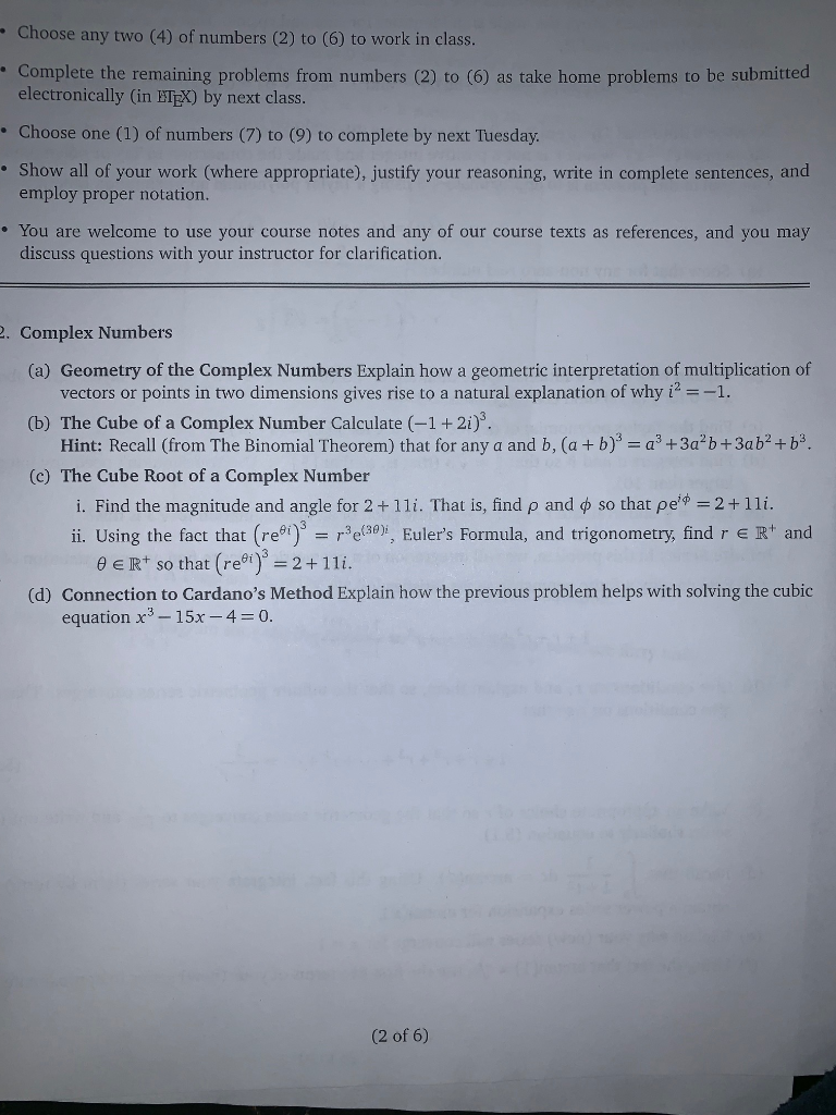 Solved Choose any two (4) of numbers (2) to (6) to work in | Chegg.com