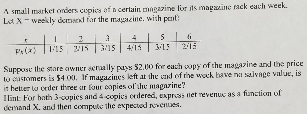 Solved Draw a line graph of the pmf of X in this problem. | Chegg.com