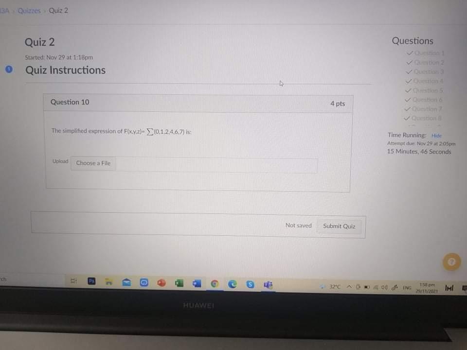 Solved 3A Quizzes Quiz 2 Questions Quiz 2 Started: Nov 29 at | Chegg.com