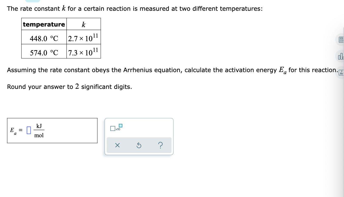 Solved The rate constant k for a certain reaction is | Chegg.com