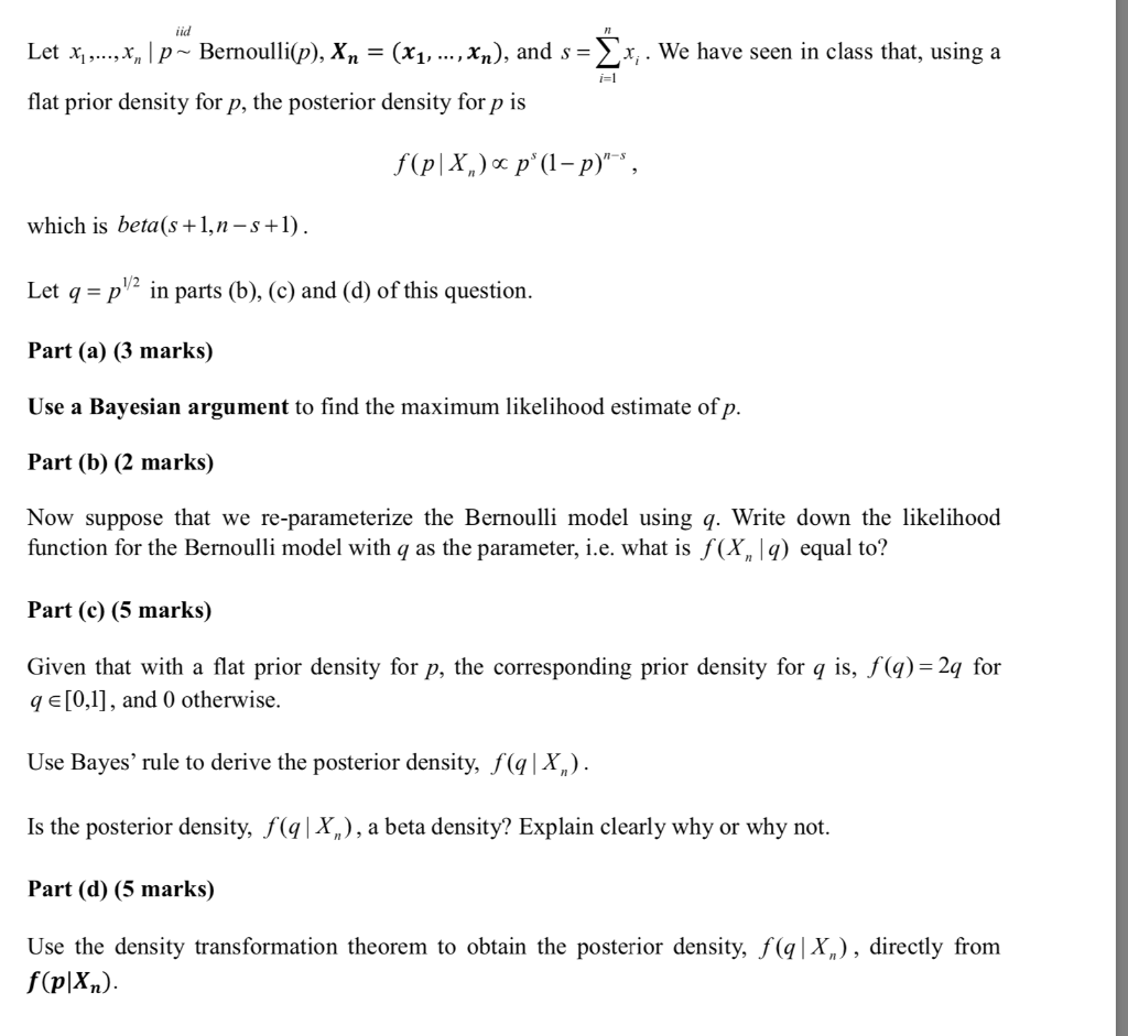 Solved Iid N Let Xp Xp Bernoulli P X1 Chegg Com