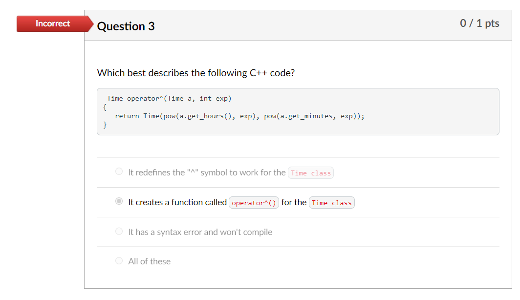 Solved int operator-(Time a, Time b) return a.get_hours () | Chegg.com