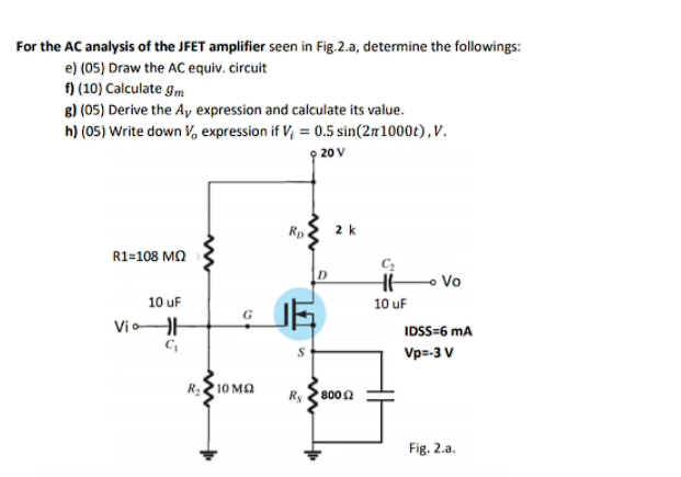 Solved For the AC analysis of the JFET amplifier seen in | Chegg.com