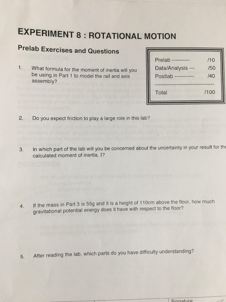 Solved Experiment Rotational Motion Prelab Exercises And Chegg Com