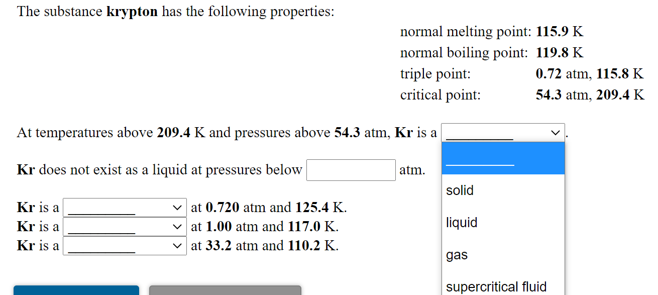 Solved The substance krypton has the following properties: | Chegg.com