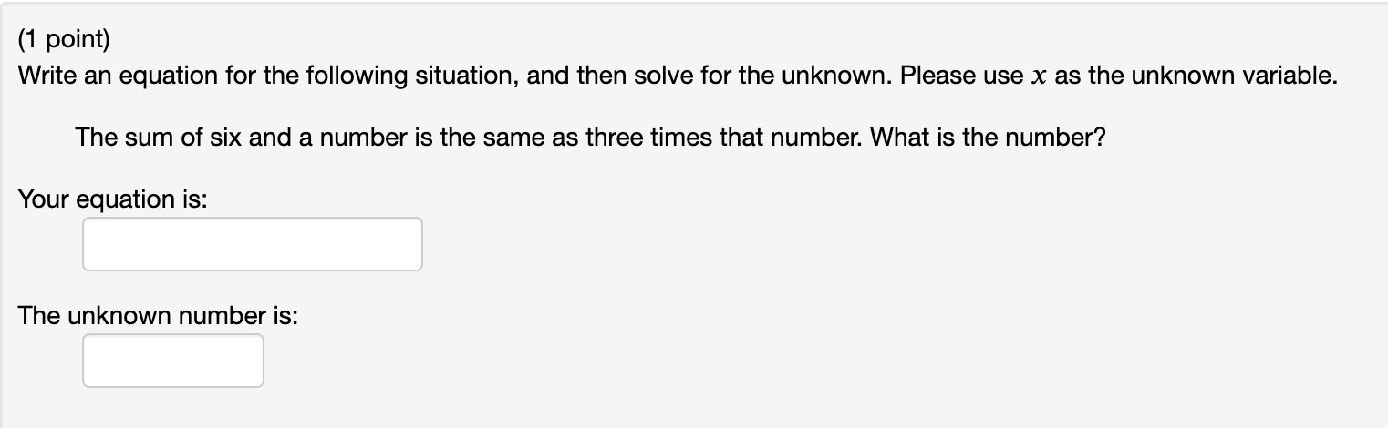 Solved (1 point) Write an equation for the following | Chegg.com