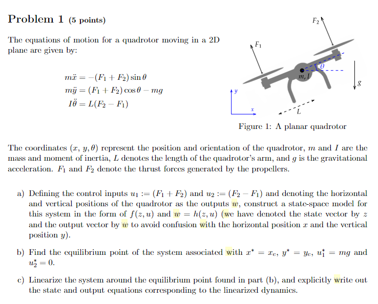 The Equations Of Motion For A Quadrotor Moving In A | Chegg.com