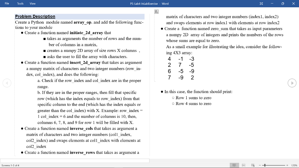 Solved File Tools View PS-Lab4-InLabExercise Word 问 х matrix | Chegg.com