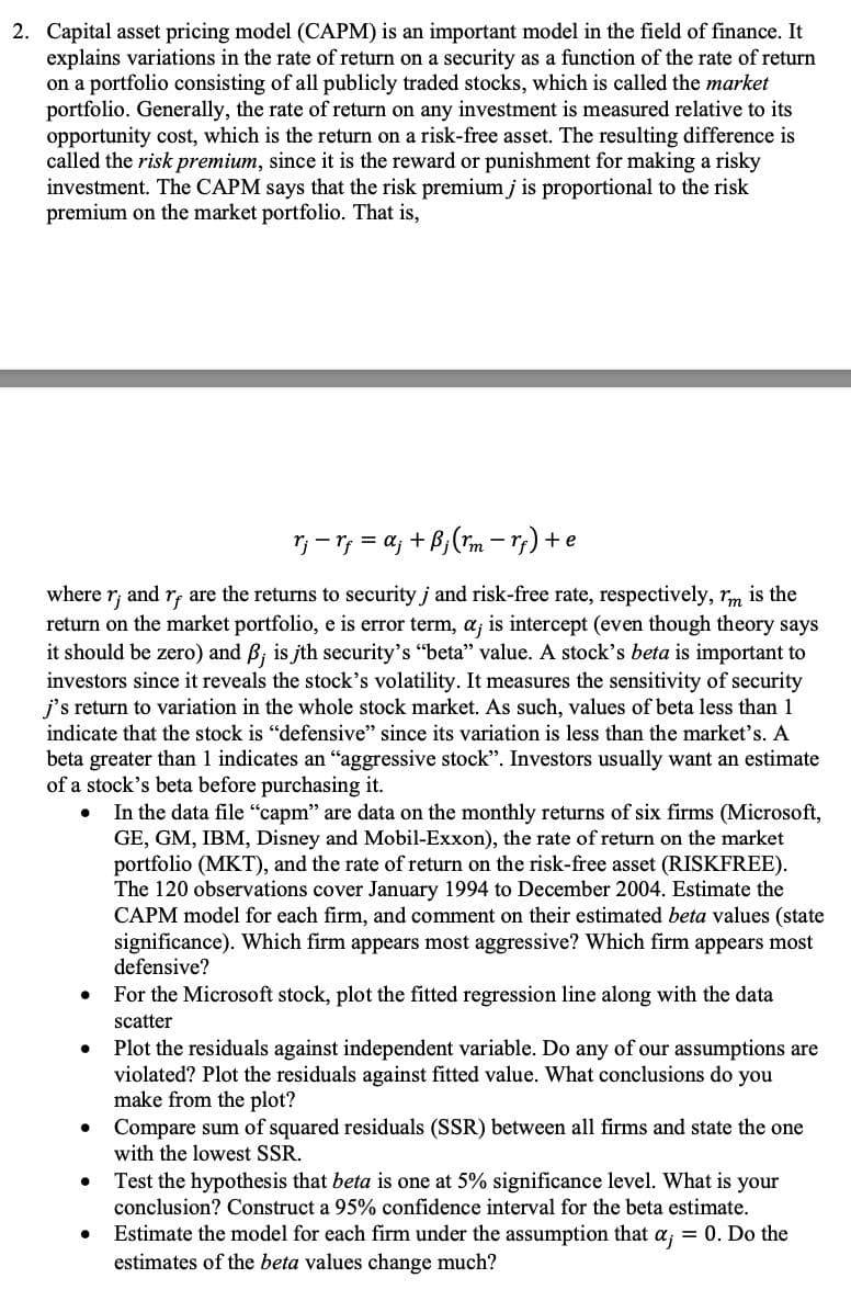 Solved 2. Capital asset pricing model (CAPM) is an important | Chegg.com