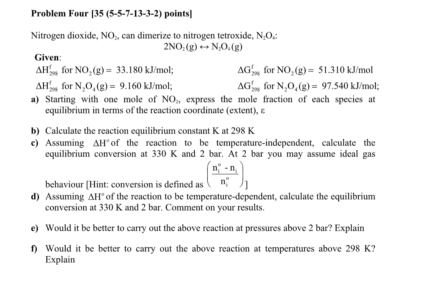 Solved Problem Four [35 (5-5-7-13-3-2) points] Nitrogen | Chegg.com