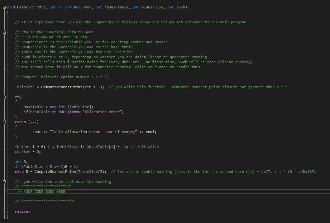 Solved Have to include hashing code where it says "YOUR CODE | Chegg.com