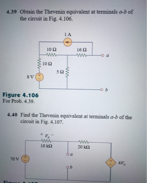 Solved 4.39 Obtain The Thevenin Equivalent At Terminals A-b | Chegg.com