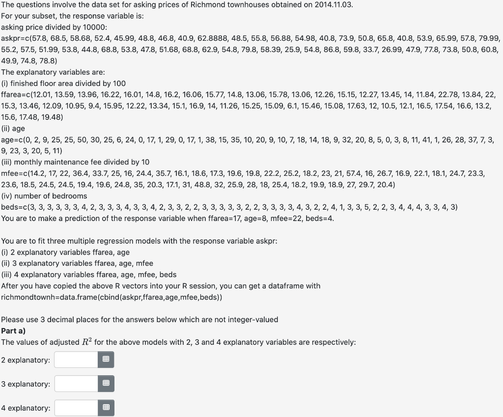 Solved The questions involve the data set for asking prices | Chegg.com