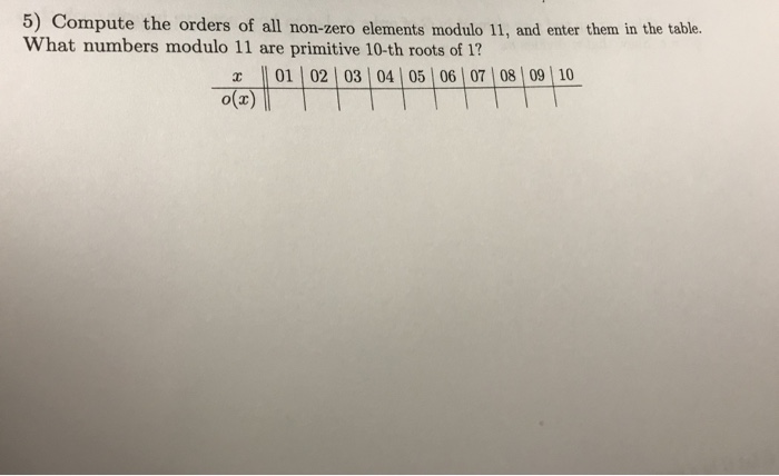 Solved 5) Compute the orders of all non-zero elements modulo | Chegg.com
