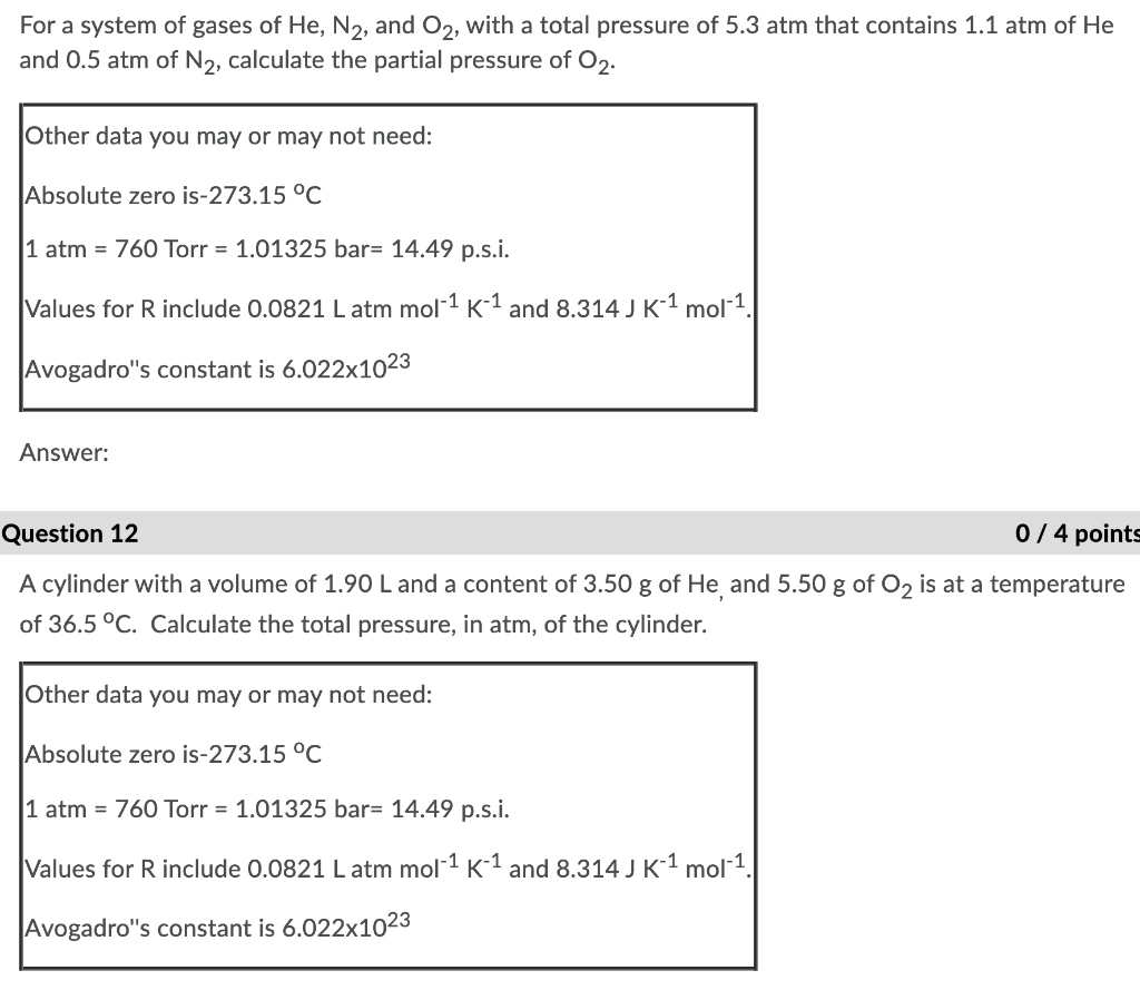 Solved For a system of gases of He, N2, and O2, with a total | Chegg.com
