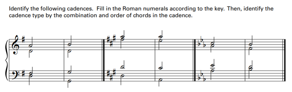 Identify the following cadences. Fill in the Roman | Chegg.com