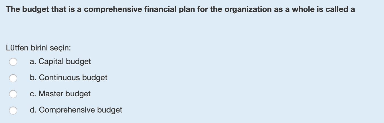 Solved The budget that is a comprehensive financial plan for | Chegg.com