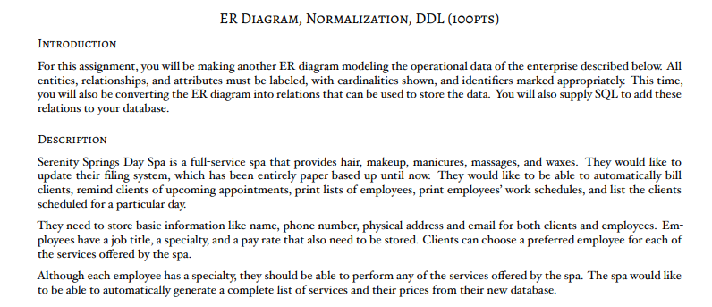 solved-er-diagram-normalization-ddl-100pts-introduction-chegg