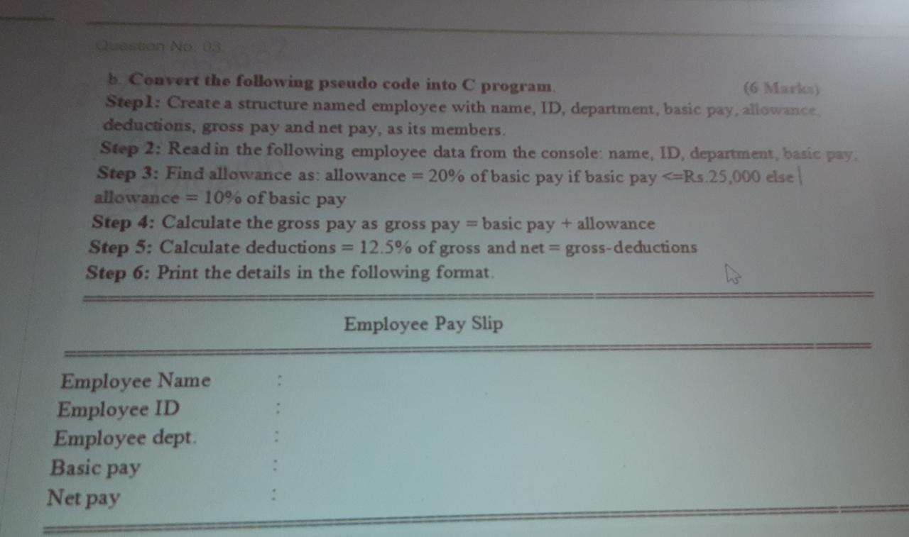 Solved b. Convert the following pseudo code into C program | Chegg.com
