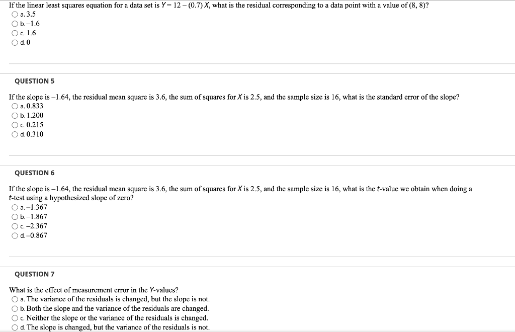 Solved if the linear least squares equation for a data set chegg