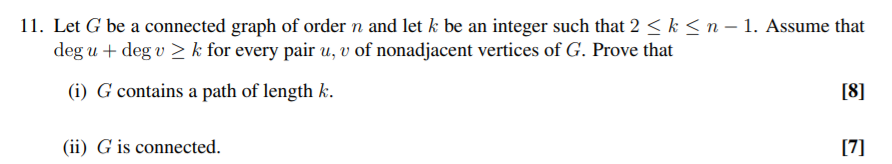 Solved 11. Let G be a connected graph of order n and let k | Chegg.com